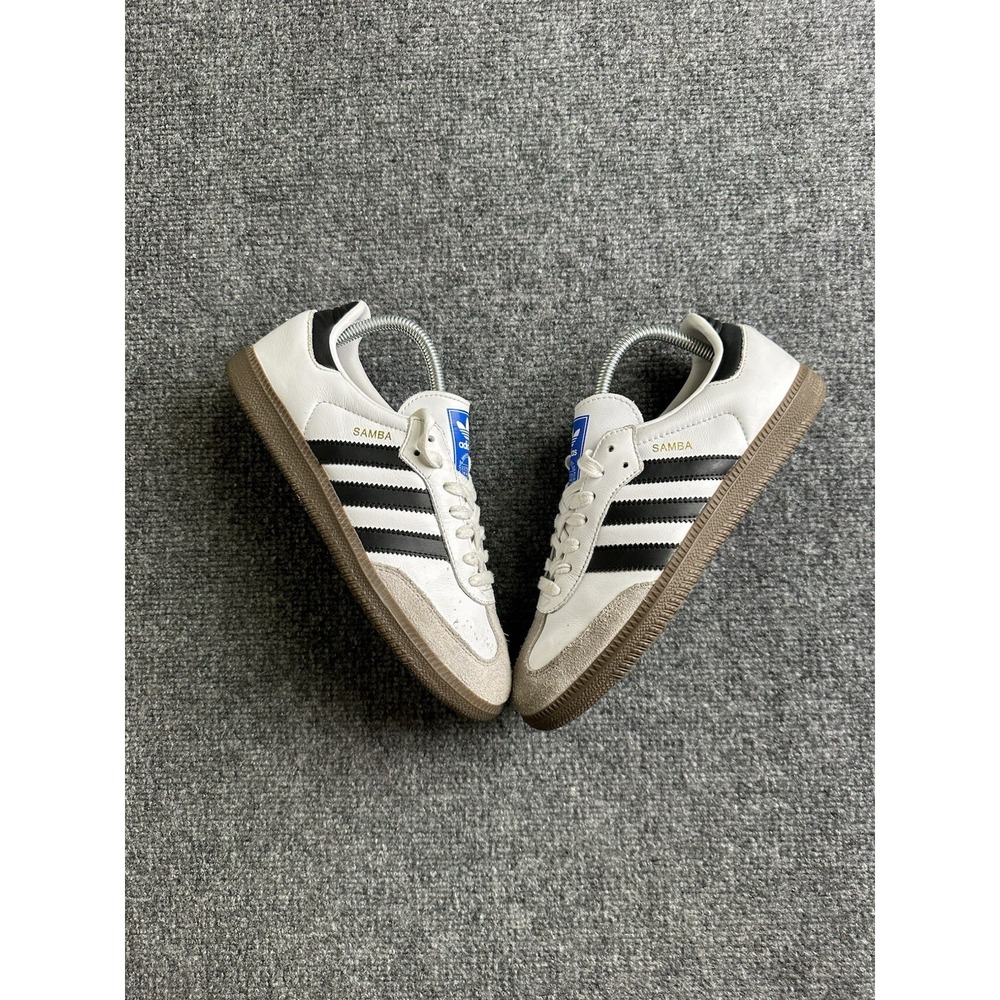 Men's Adidas Samba OG White Black Gum Leather Sneakers, Size US 7